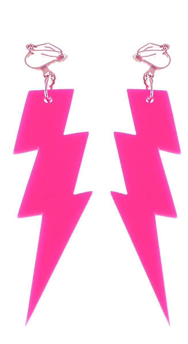 Large Neon Pink Lightning Bolt Earrings