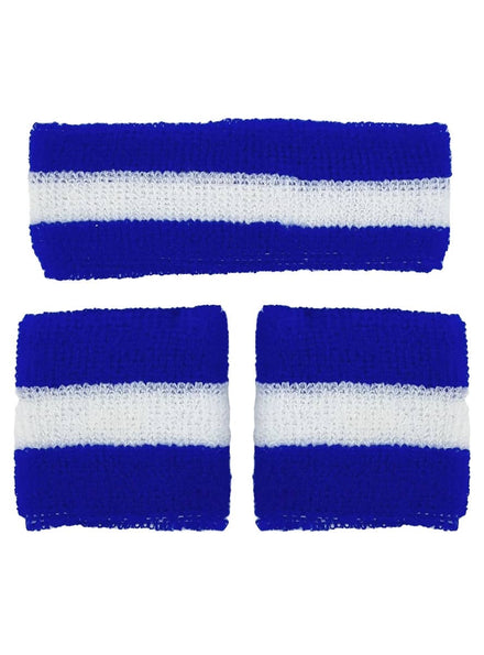 Blue and White Stripe Sweat Bands Accessory Set