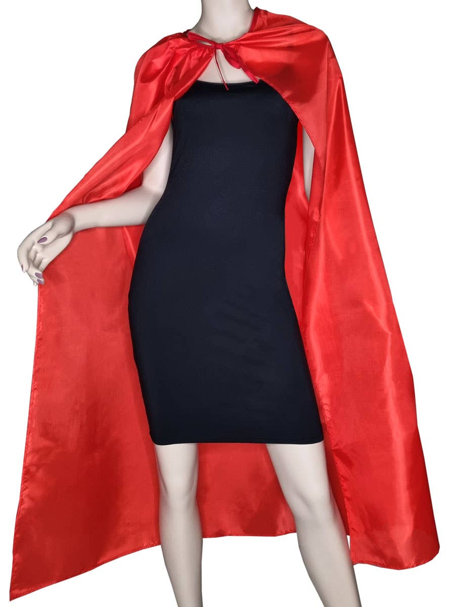 Red Satin Long Costume Cape with Neck Ties