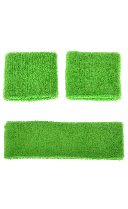 Green Neon Sports Wrist and Head Sweatbands Costume Accessories - Main Image