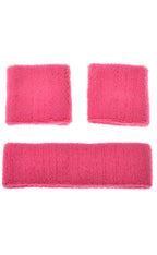 Bright Pink Sports Wrist and Head Sweatbands 80s Costume Accessories - Main Image