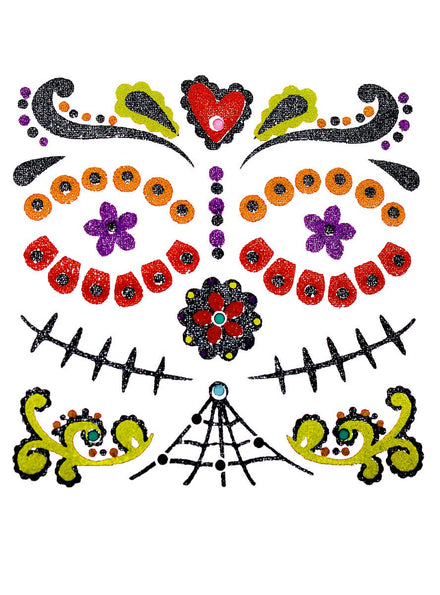 Image of Day of the Dead Sugar Skull Glitter Face and Body Stickers