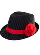 Black 1920s Fedora with White Pinstripes and Red Band - Main Image