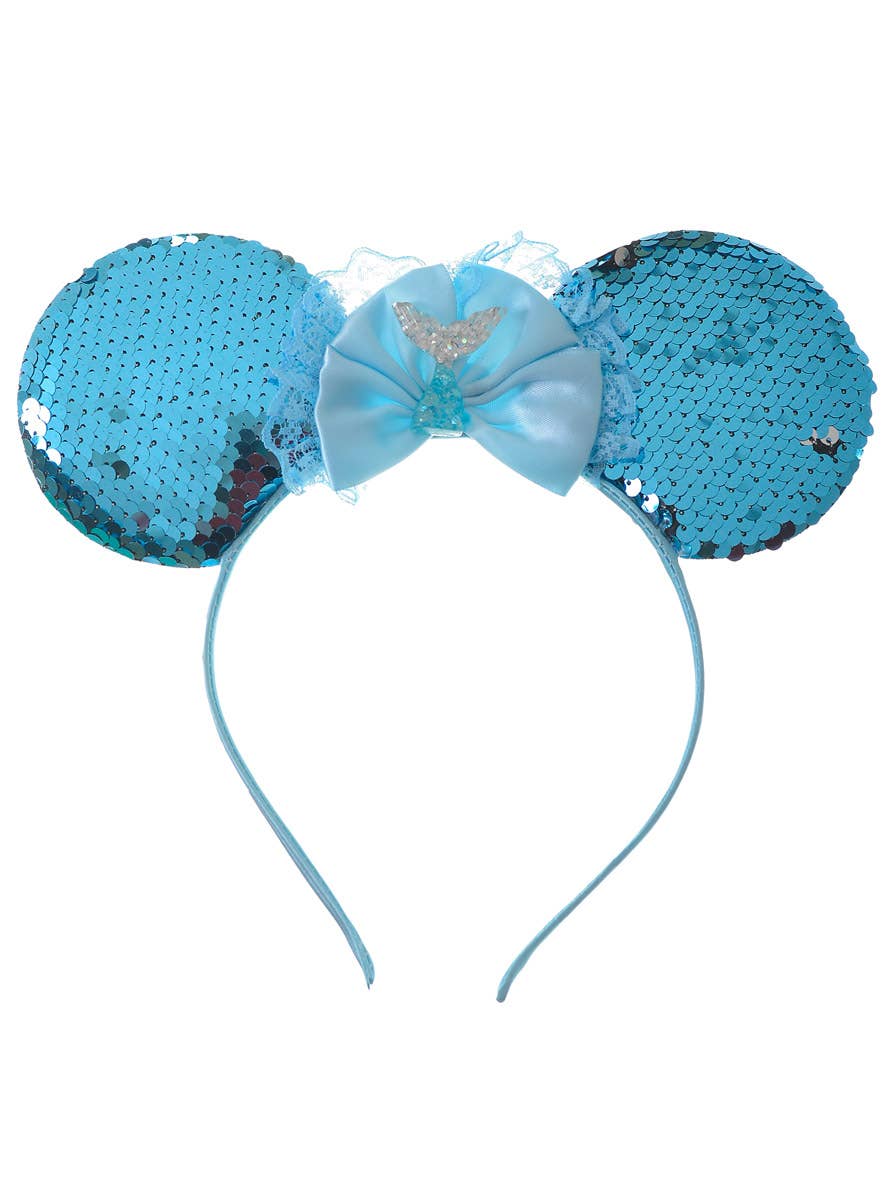 Blue Sequinned Minnie Mouse Style Mermaid Headband with Tail
