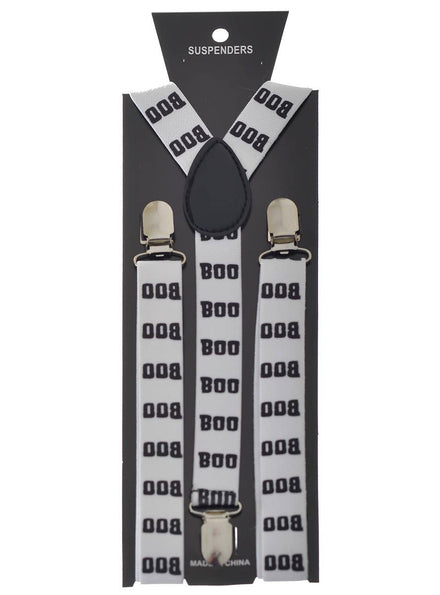 Black and White Boo Print Suspenders Halloween Costume Accessory