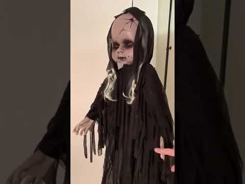 Talking and Light Up Zombie Baby Doll Halloween Prop Product Video 2