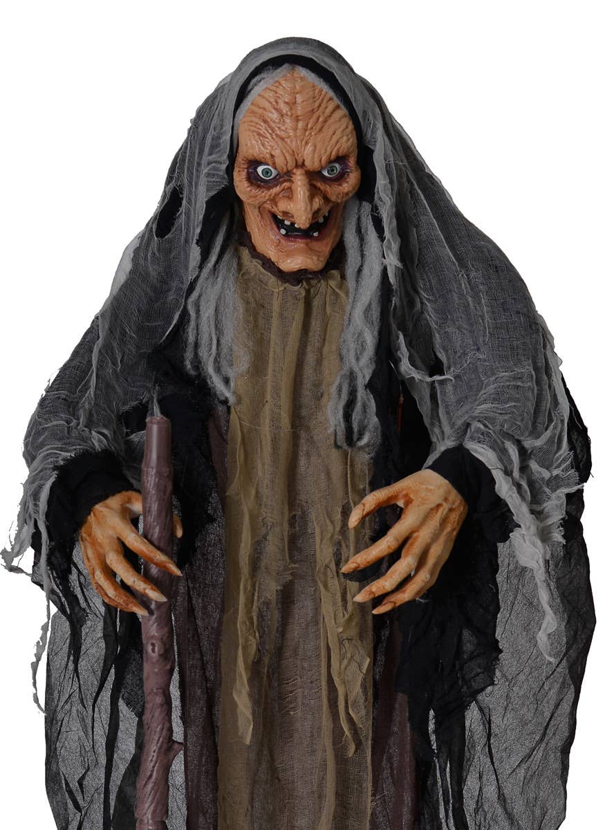 Evil Old Hag Sound, Movement and Lights Halloween Decoration Close Up Image