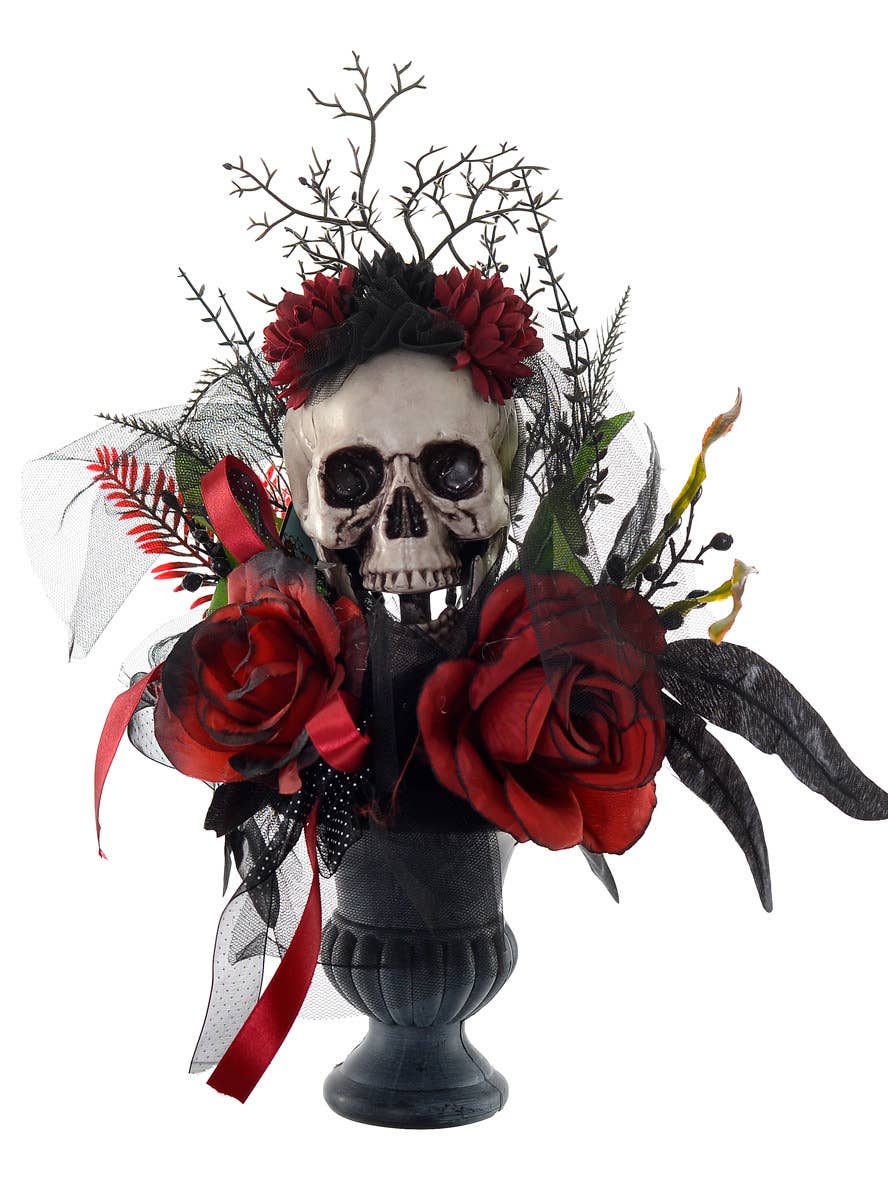 Female Bride Skull and Rose Bouquet Decoration