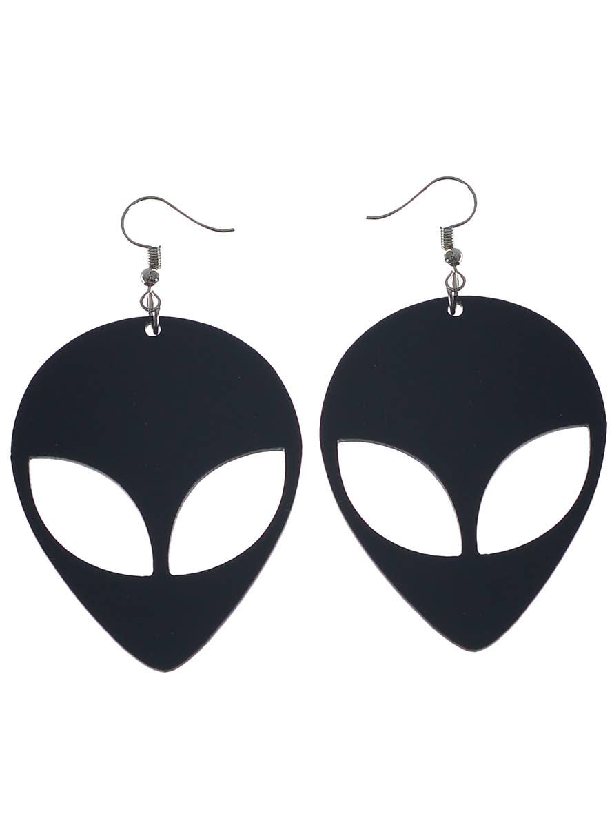 Large Black Plastic Alien Costume Earrings 