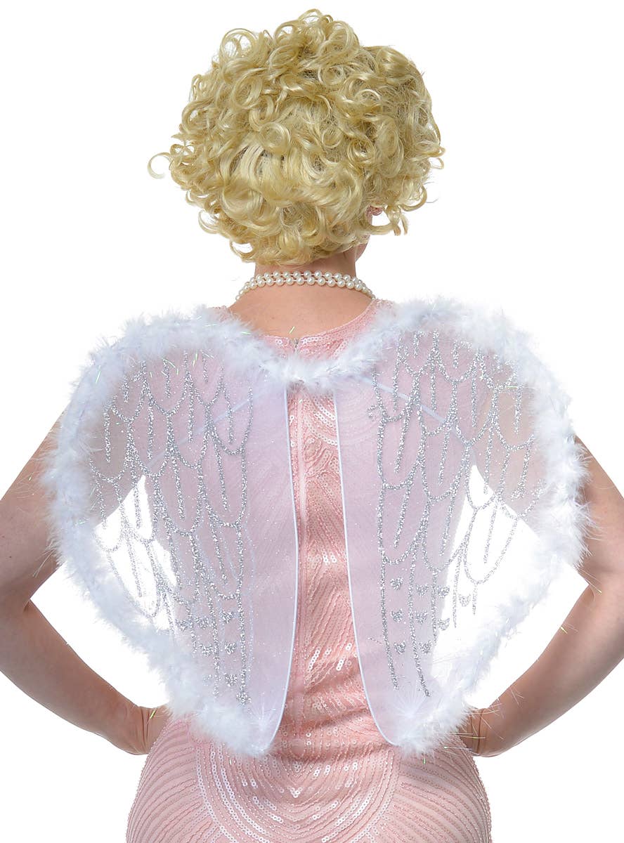 White Christmas Angel Wings with Silver Glitter