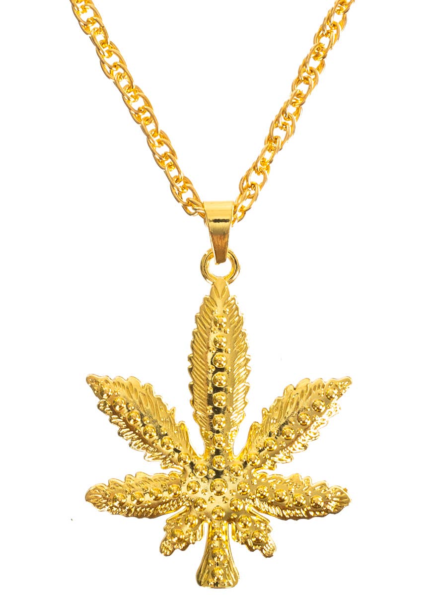 Gold Hippie Weed Leaf Costume Necklace - Close Image