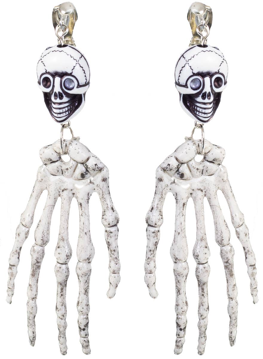 Skeleton Hand and Skull Clip On Costume Earrings