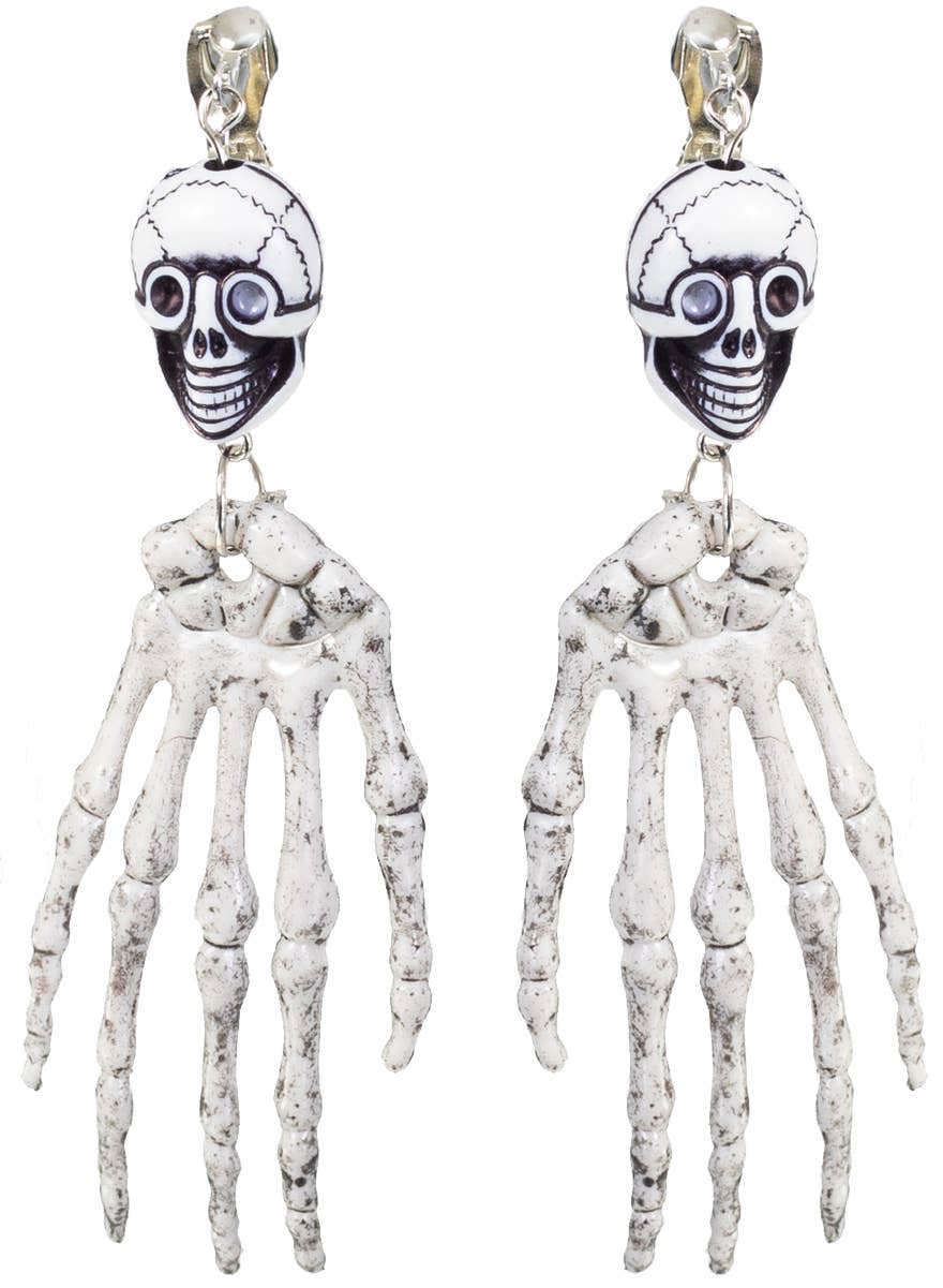 Skeleton Hand and Skull Clip On Costume Earrings