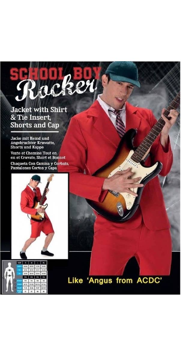 Red AC/DC Angus Young Costume | School Boy Rocker Costume for Men