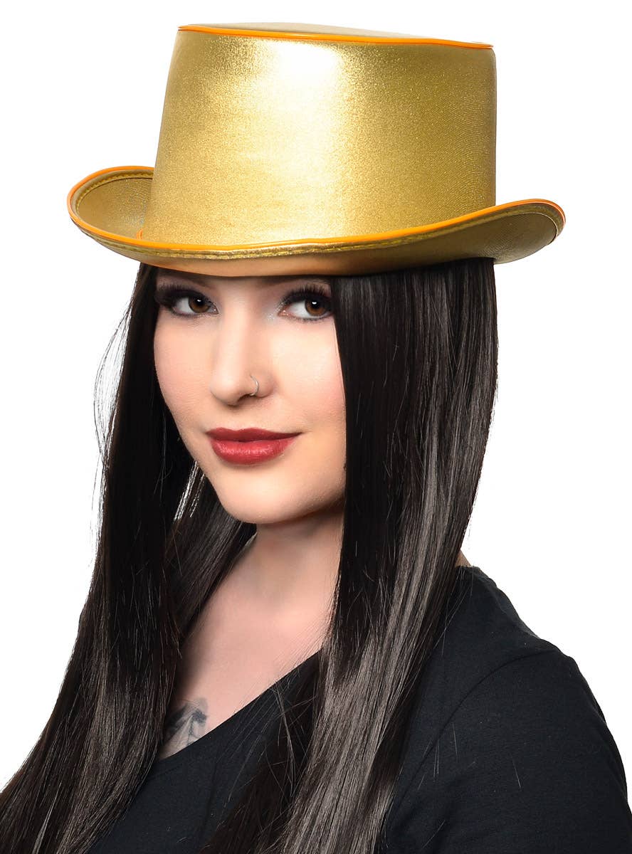 Gold Metallic Top Hat with Lights | Light Up Gold Costume Hat