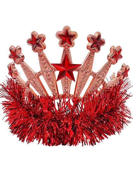 Red Costume Tiara with Jewels and Tinsel