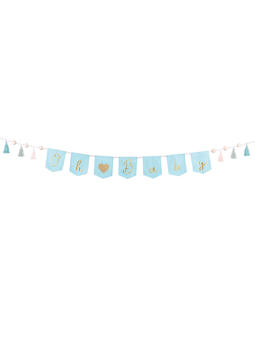 Oh Baby Boy 250cm Blue Baby Shower Banner - Main Image