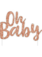 Image of Oh Baby Rose Gold Glitter Baby Shower Cake Topper