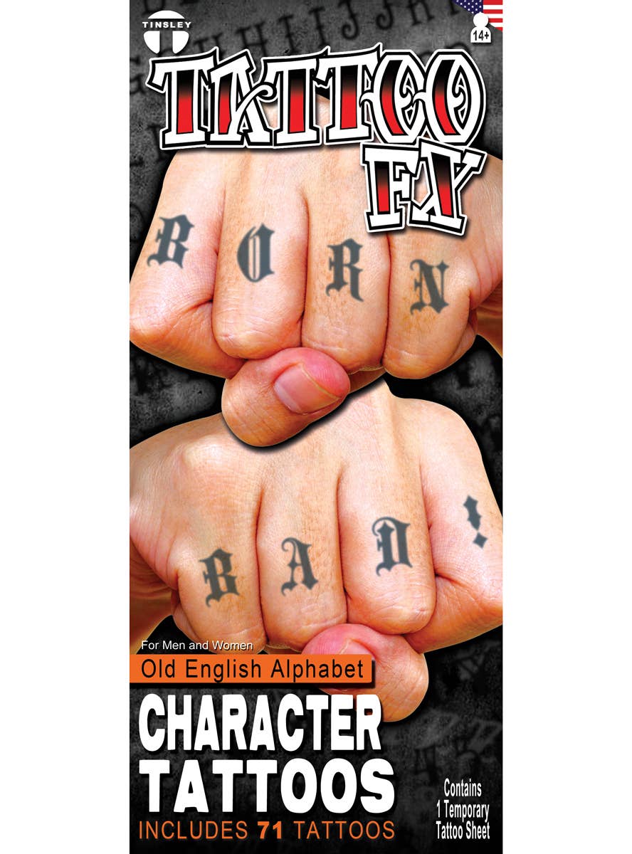 Image of Old English Alphabet Temporary Costume Tattoos - Main Image