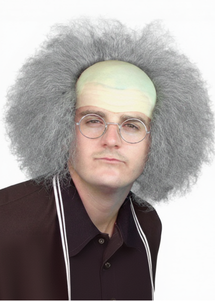 Mens Grey Bald Top Old Man Mad Scientist Costume Wig - main image