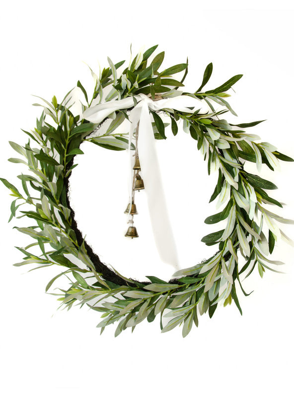 Olive Branch 61cm Christmas Wreath with Bell and Bow - Main Image
