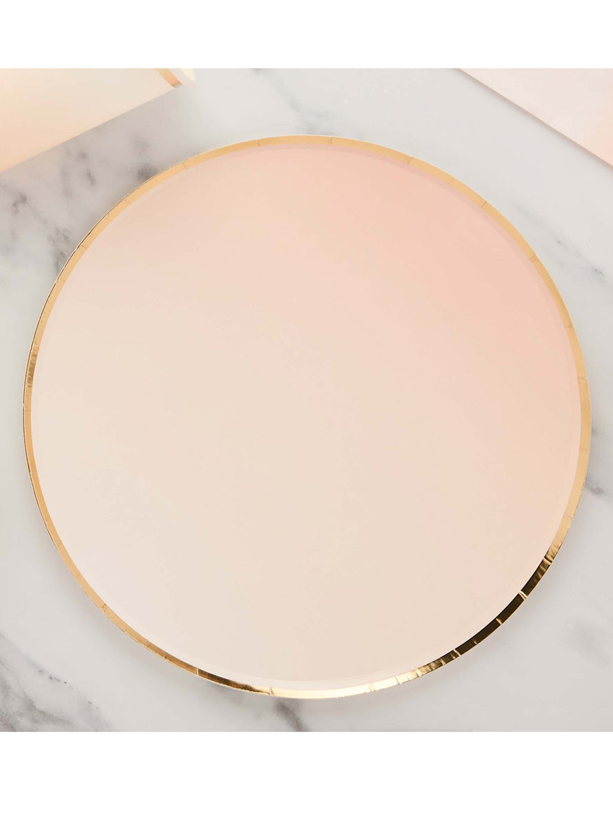 Ombre Metallic Gold and Peach 8 Pack 23cm Round Paper Plates – Lifestyle Image 1