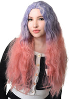 Image of Long Wavy Purple to Pink Ombre Women's Costume Wig - Front View
