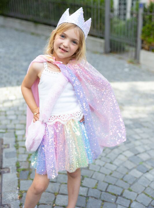 Ombre Rainbow Sequinned Girls Costume Cape - Lifestyle Image 3