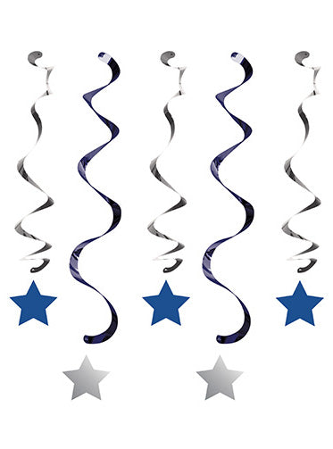 One Little Star Blue and Silver 5 Pack 99cm Hanging Swirl Decorations – Main Image