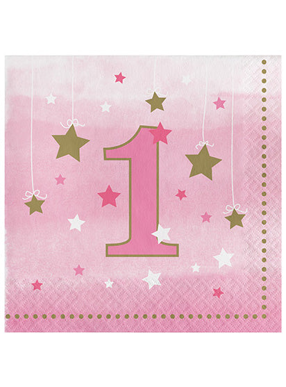 One Little Star Pink 1st Birthday 16 Pack Lunch Napkins – Main Image