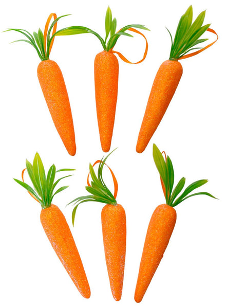 Image of Glittery Orange Carrots 6 Pack Easter Decorations