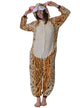 Adult Wearing a Leopard Onesie Costume with Long Sleeves and Hood