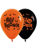 Image of Happy Halloween Orange and Black 12 Pack Latex Balloons