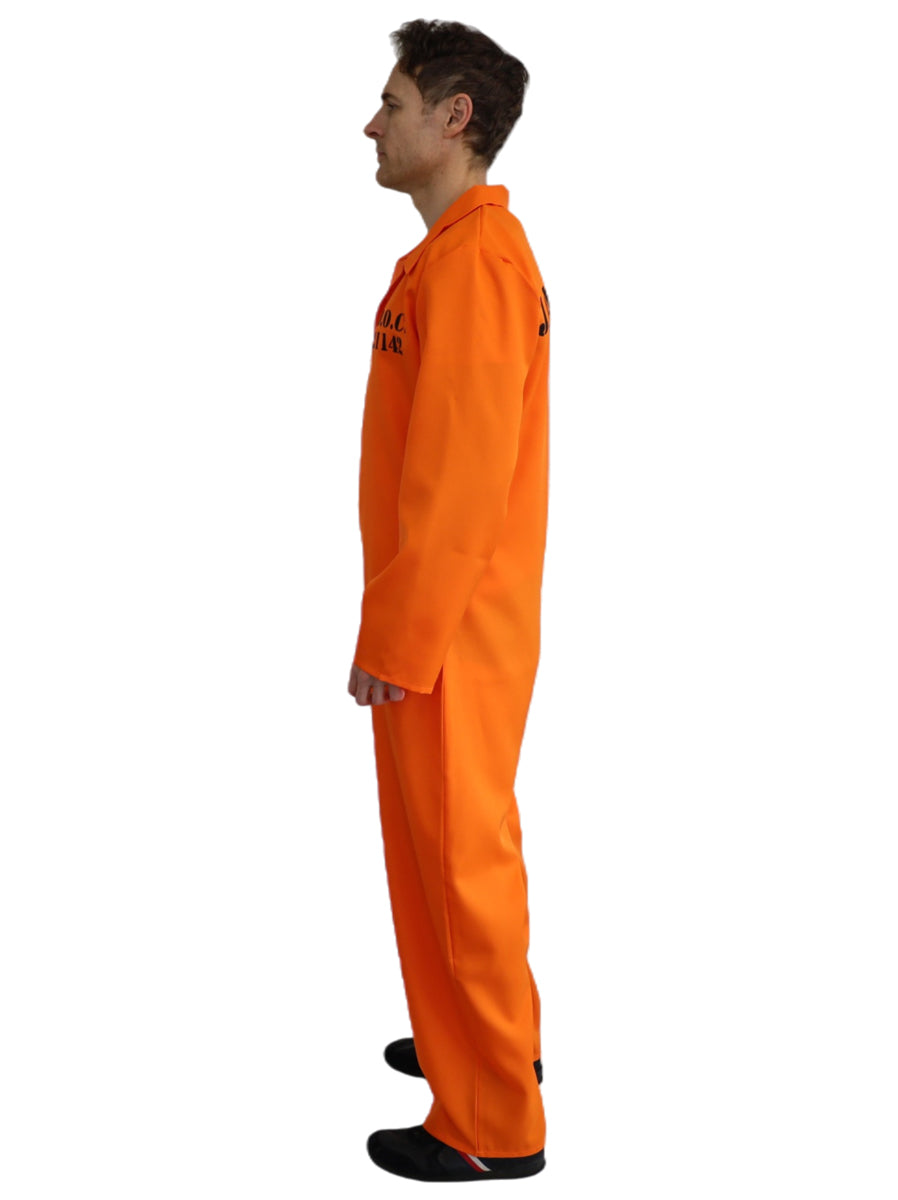 Jailbird Plus Size Men's Orange Prisoner Costume - Side Image
