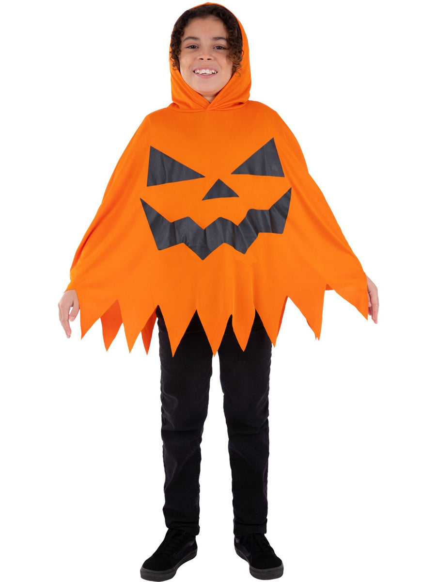 Hooded Halloween Pumpkin Kids Costume Poncho - Alternate Image