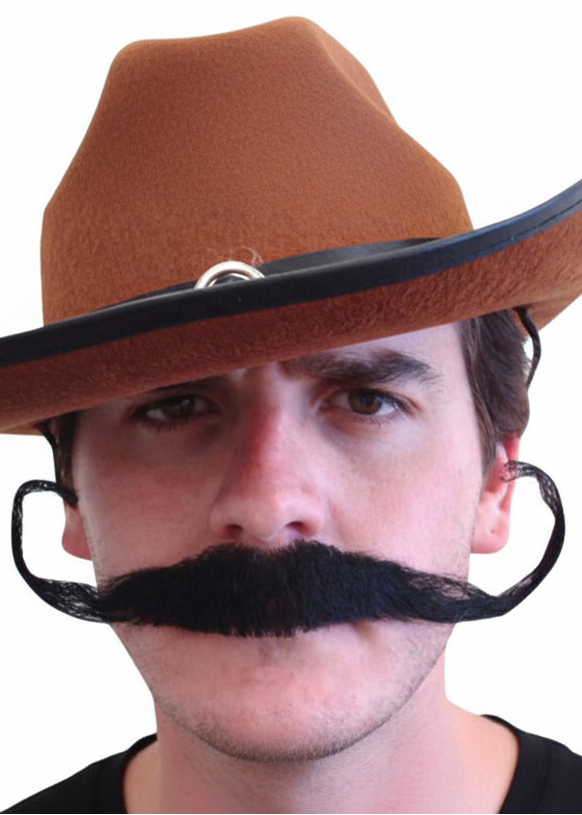 Outlaw Mens Large Black Costume Moustache - Main Image