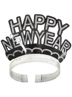 Image of Glittery Silver Pack of 6 Happy New Year Party Crowns - Main Image