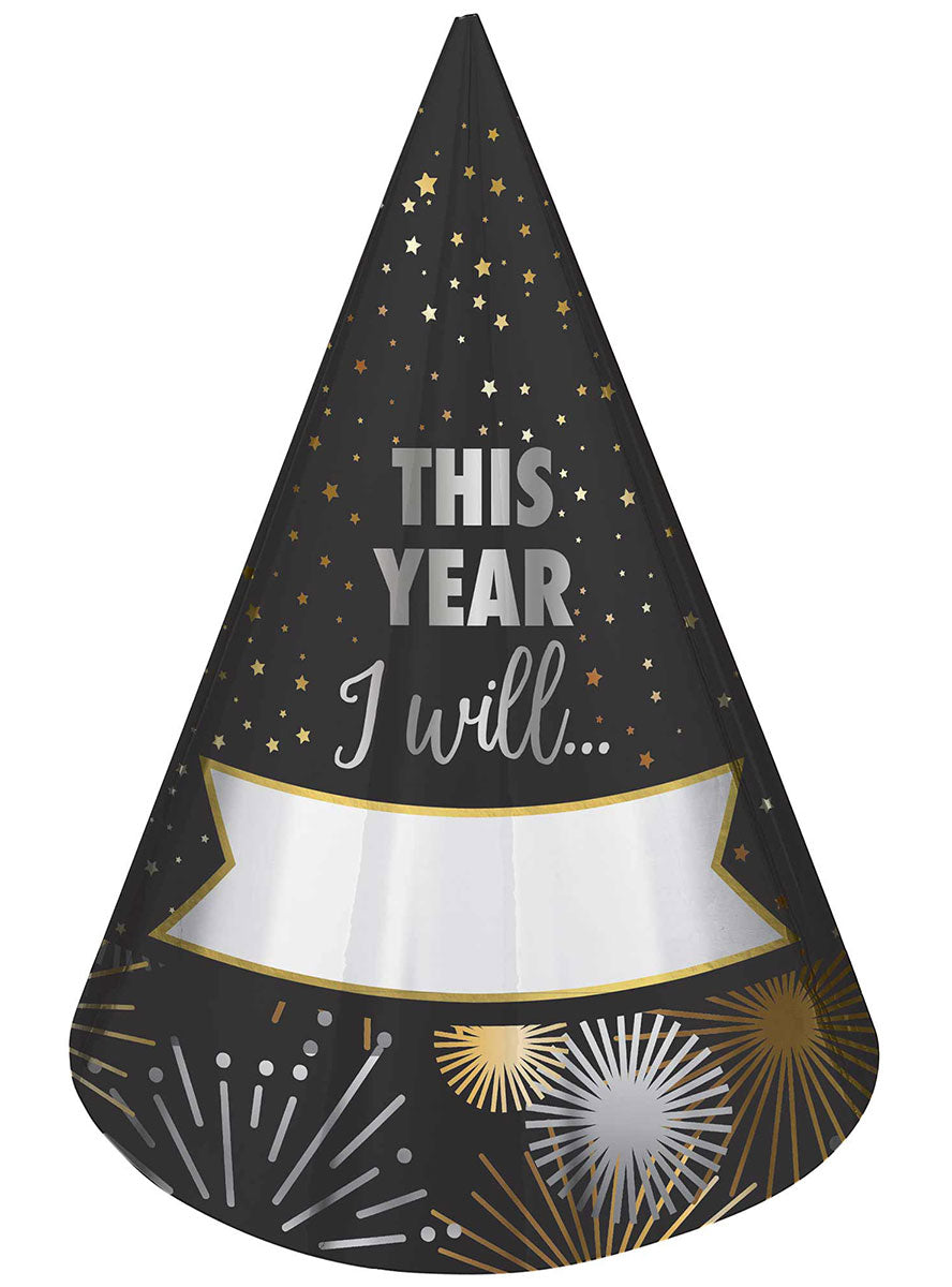 Pack Of 8 New Years Resolutions Cone Hats - Main Image