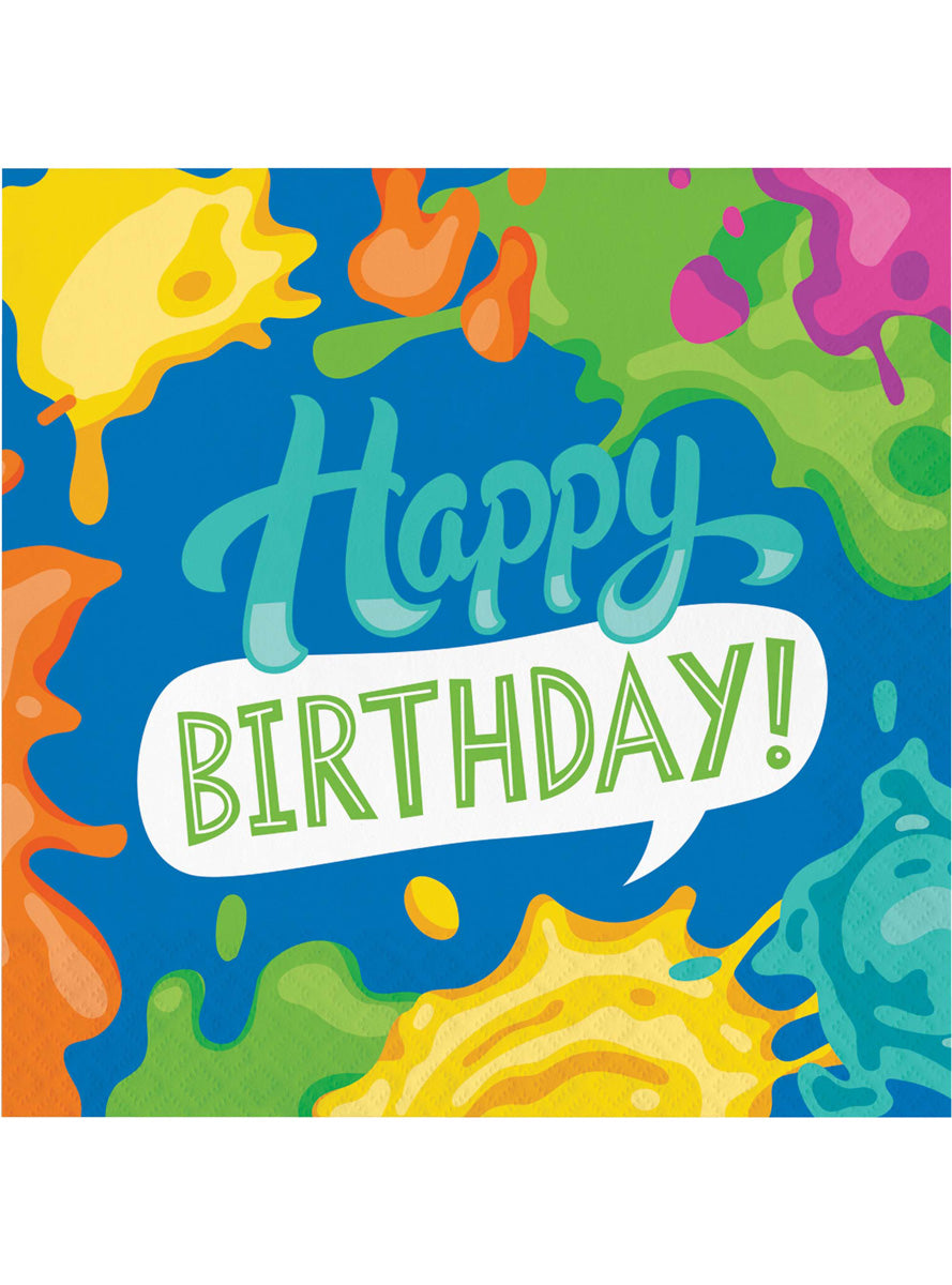 16 Pack Paint Splatter Napkins Happy Birthday Napkins