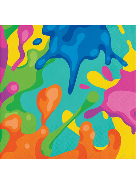 Paint Splatter 16 Pack Rainbow Beverage Napkins – Main Image