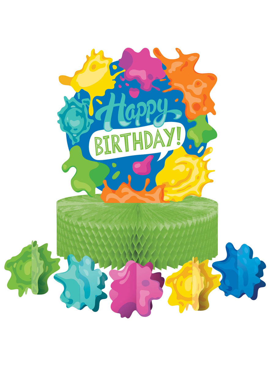 Paint Splatter 22cm Happy Birthday Centrepiece – Main Image