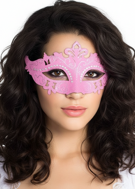 Womens Light Pink Glitter and Cut Outs Masquerade Mask - Main Image