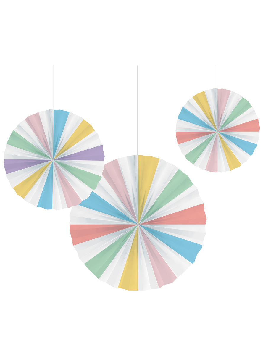 Pastel Celebration 3 Pack Rainbow Paper Fan Decorations – Main Image