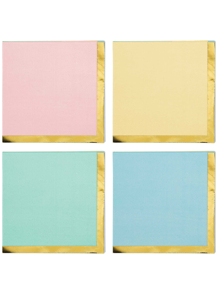 Pastel Celebrations Rainbow Pack Gold Edge 16 Pack Beverage Napkins – Main Image