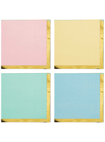 Pastel Celebrations Rainbow Pack Gold Edge 16 Pack Beverage Napkins – Main Image
