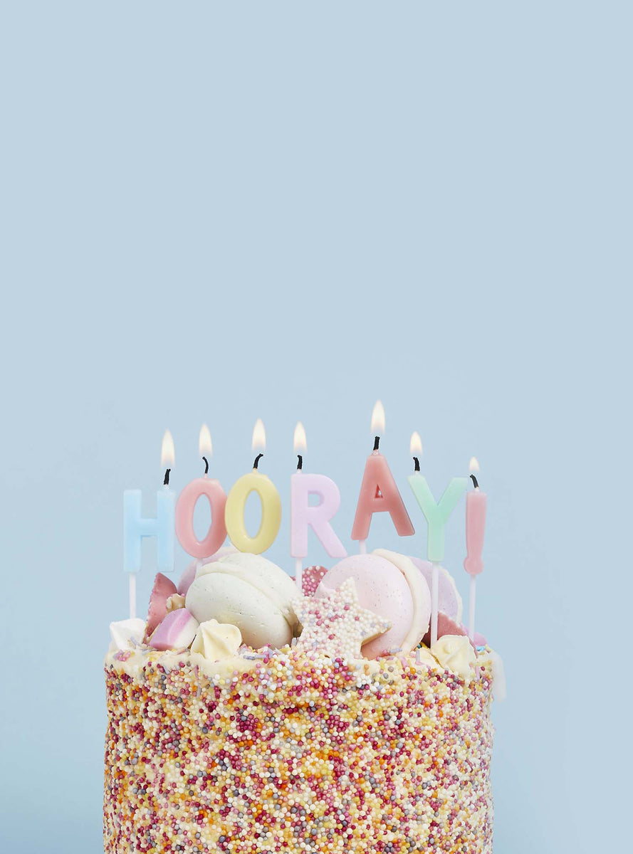 Pastel Rainbow 6cm HOORAY Candles - Lifestyle Image