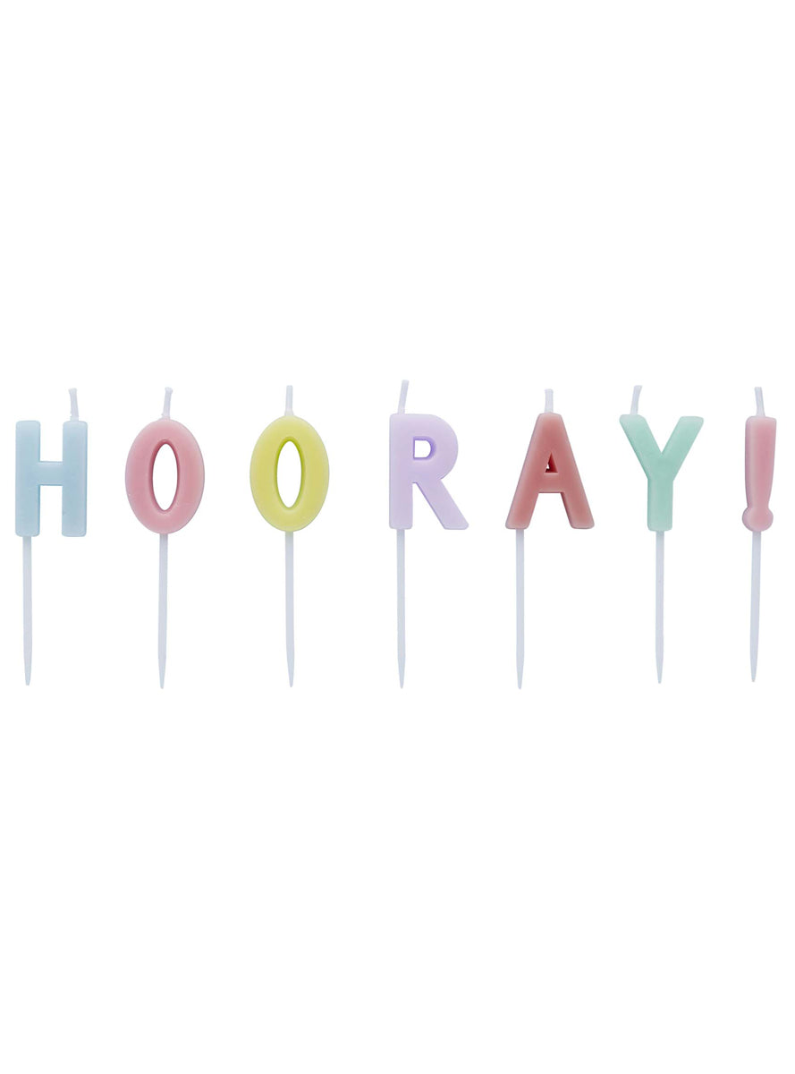 Pastel Rainbow 6cm HOORAY Candles - Main Image