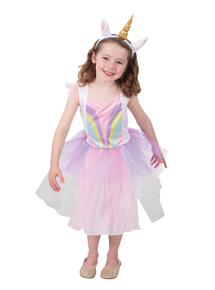 Pastel Rainbow Unicorn Girls Costume - Main Image