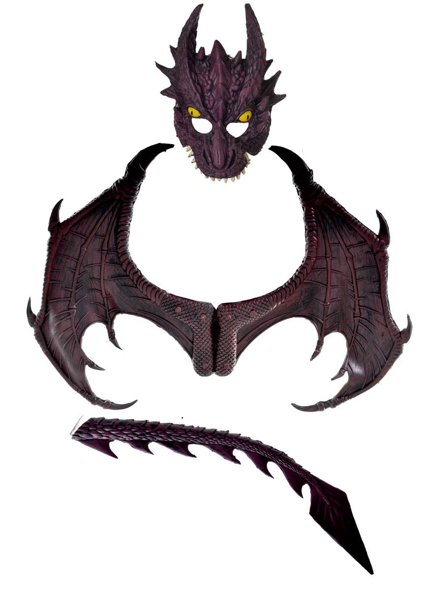 Purple Deluxe Dragon Wings, Tail and Mask Costume Accessory Set  - Main Image