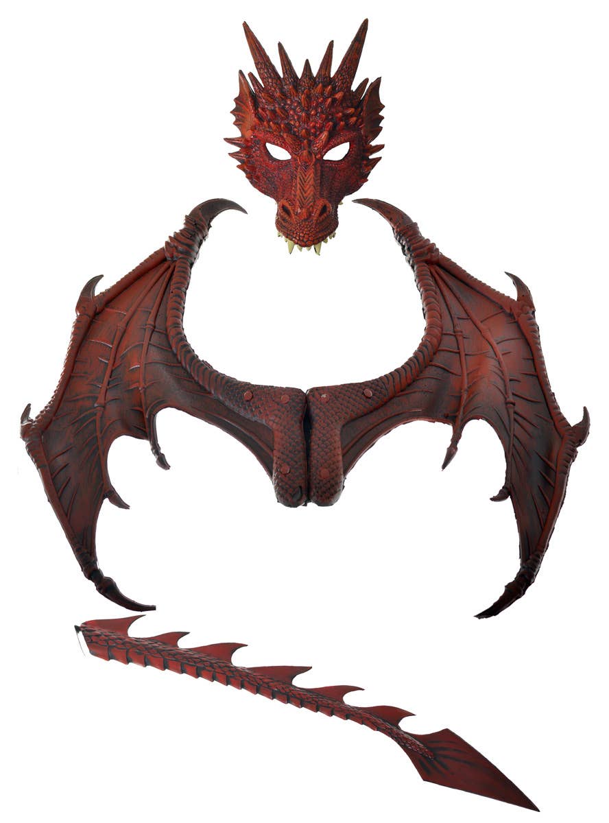 Dragon Rust Red Deluxe Mask, Wings and Tail Costume Kit - Main View